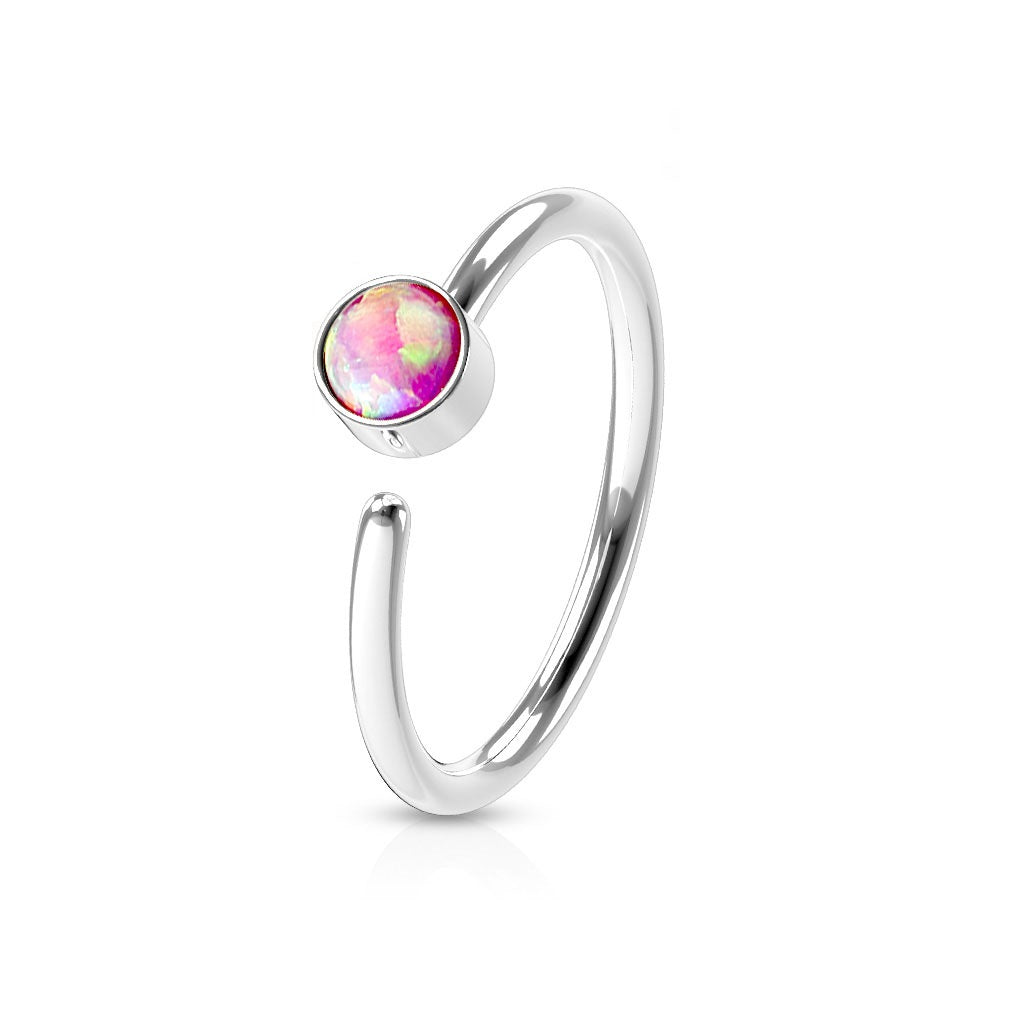 Synthetic Opal Set Cartilage Helix Nose Ring - 316L Surgical Steel