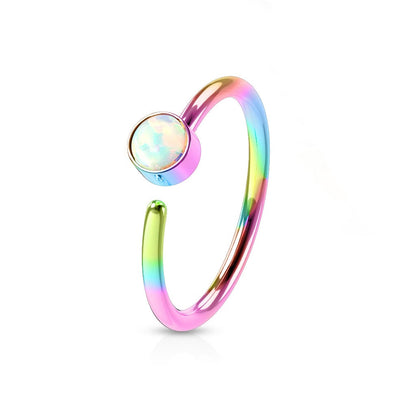 White Synthetic Opal Set Cartilage Helix Nose Ring - 316L Surgical Steel