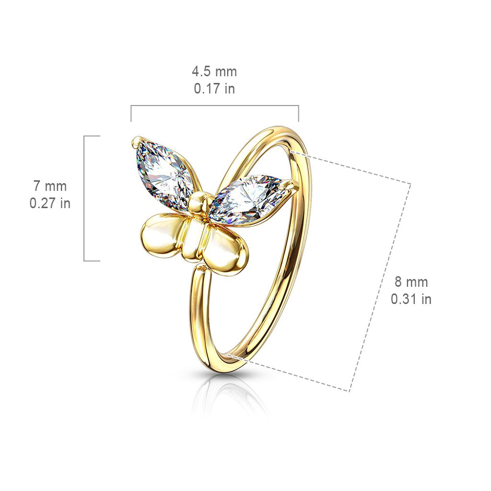 CZ Crystal Butterfly Bendable Annealed Nose Cartilage Ring