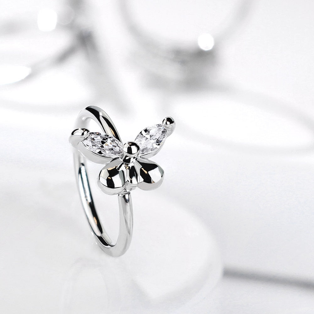 CZ Crystal Butterfly Bendable Annealed Nose Cartilage Ring