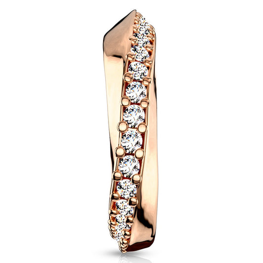 CZ Crystal Lined Twisted Half Circle Bendable Hoop Ring - 316L Stainless Steel