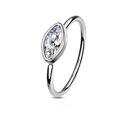 Marquise CZ Crystal Bezel Set Bendable Hoop Nose Ring
 - 316L Stainless Steel