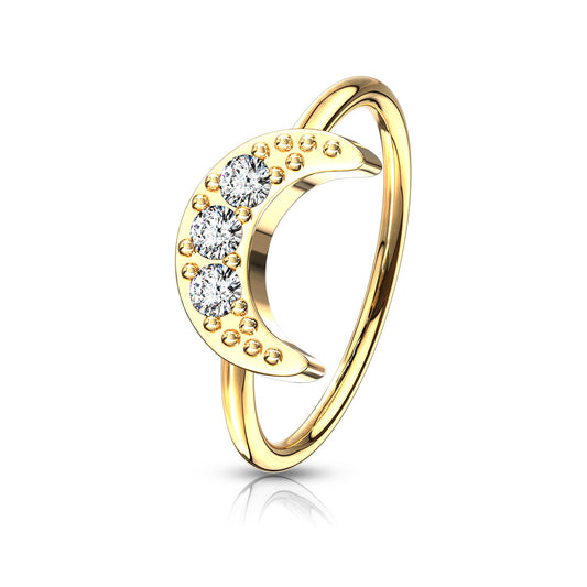 CZ Crystal Paved Crescent Moon Hoop Nose Ring - Brass