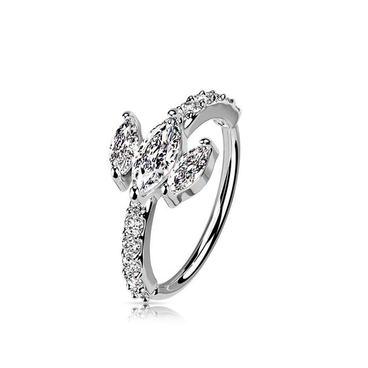 Triple Marquise CZ Crystals with Paved Sides Bendable Hoop Ring
 - Brass