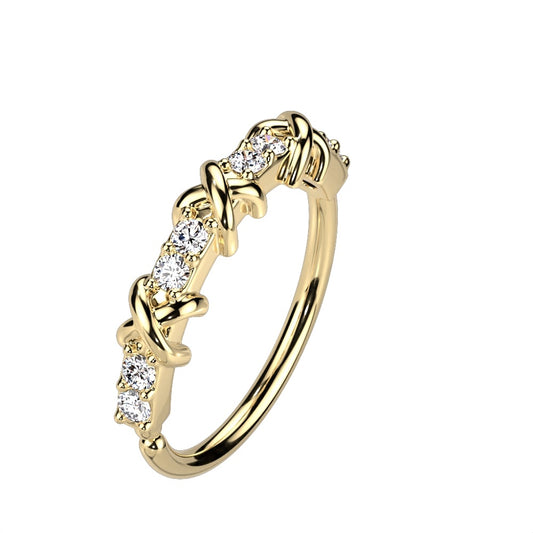 Alternating CZ Crystal and Criss Cross Bendable Hoop Ring - Brass