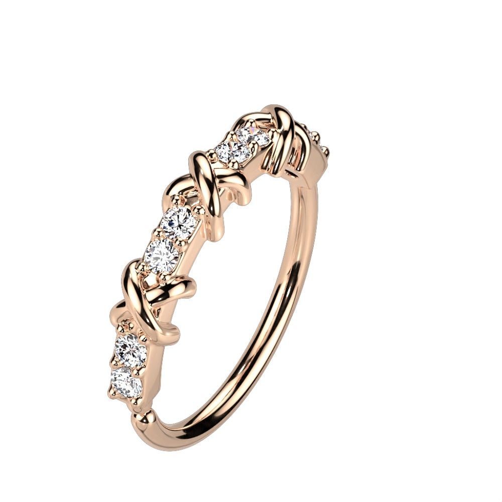 Alternating CZ Crystal and Criss Cross Bendable Hoop Ring - Brass