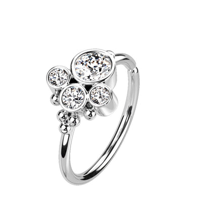 Round CZ Crystal and Ball Cluster Bendable Hoop Ring - Brass