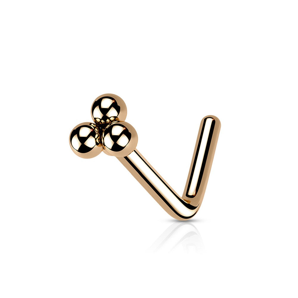 Triple Ball Cluster Top L-Bend Nose Stud - Stainless Steel