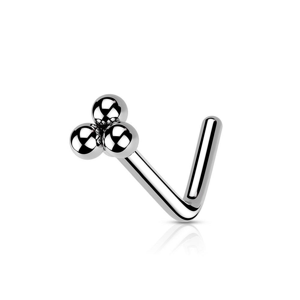 Triple Ball Cluster Top L-Bend Nose Stud - Stainless Steel