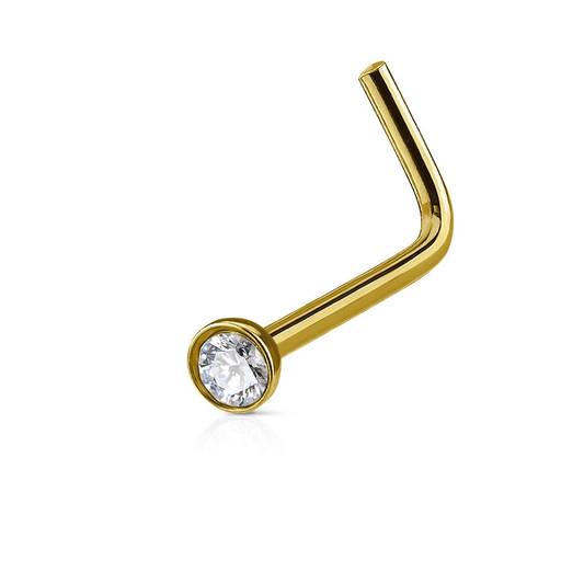 CZ Crystal Top L Bend Nose Stud Ring - Stainless Steel