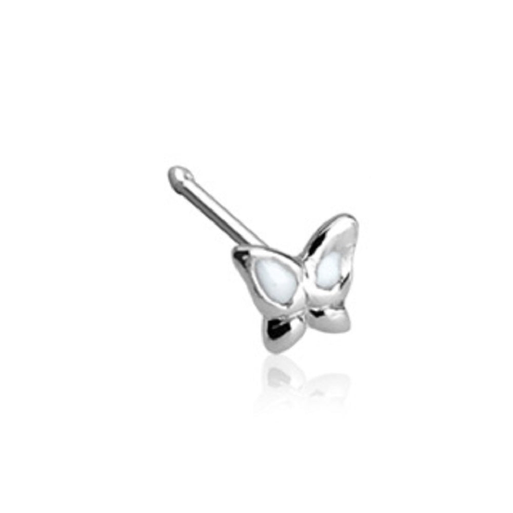 Dainty Butterfly with Epoxy Colored Wings Press Fit Nose Bone Stud - 925 Sterling Silver