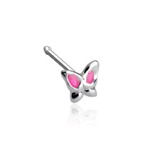 Dainty Butterfly with Epoxy Colored Wings Press Fit Nose Bone Stud - 925 Sterling Silver