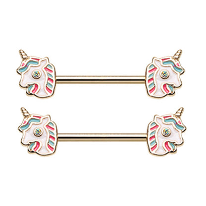 Cotton Candy Fairytale Unicorn Barbell Nipple Rings - Stainless Steel