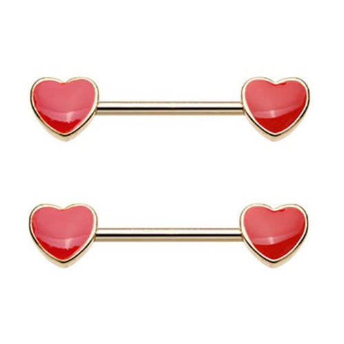 Enamel Heart Inlay Nipple Barbells
 - Stainless Steel - Pair