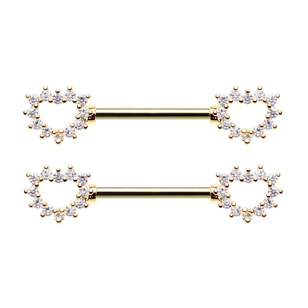 CZ Crystal Heart Outline Nipple Barbells - Stainless Steel