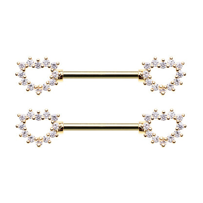 CZ Crystal Heart Outline Nipple Barbells - Stainless Steel