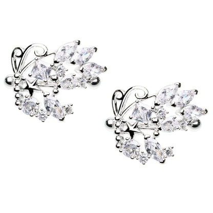CZ Crystal Cluster Butterfly Nipple Shields - Stainless Steel