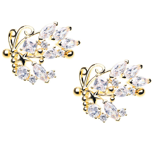 CZ Crystal Cluster Butterfly Nipple Shields - Stainless Steel