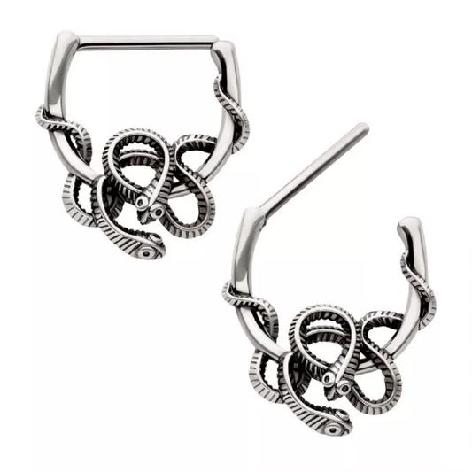 Intertwined Snakes Nipple Clickers - 316L Stainless Steel - Pair