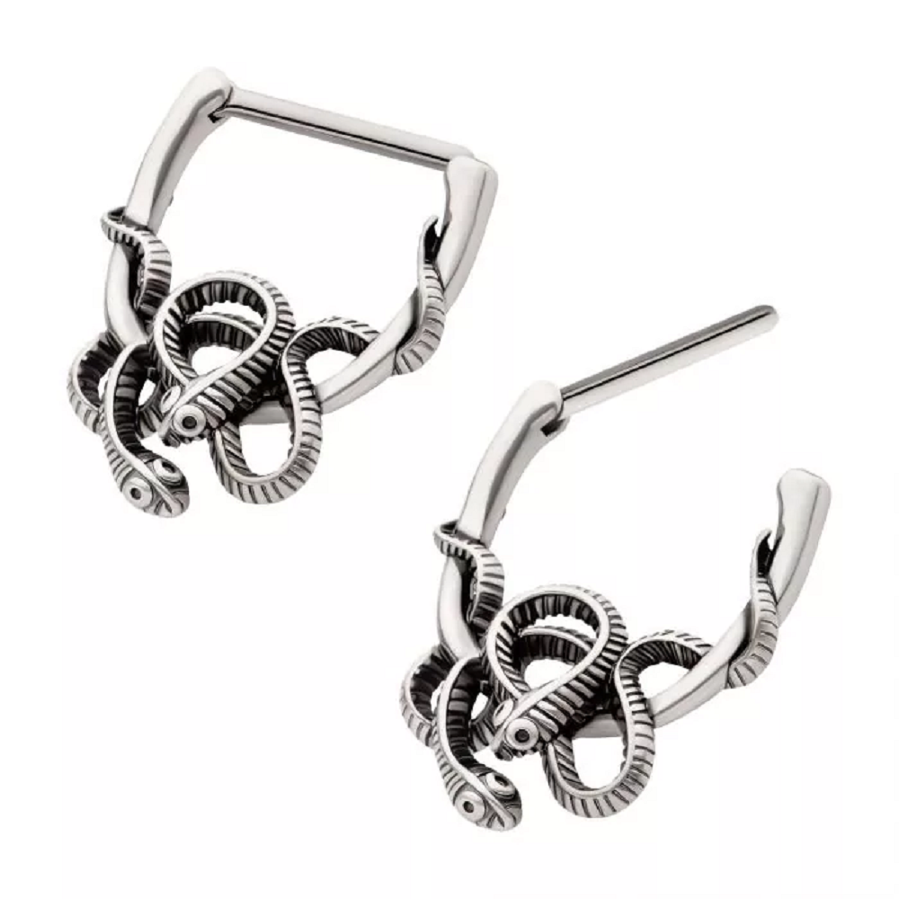 Intertwined Snakes Nipple Clickers - 316L Stainless Steel - Pair