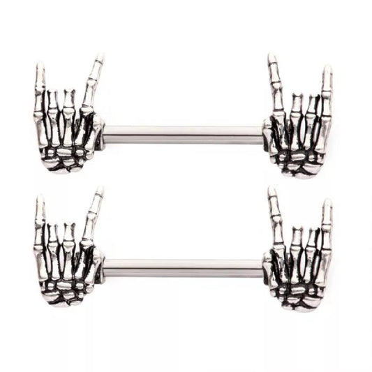 Skeleton Hand Nipple Barbells - 316L Stainless Steel - Pair