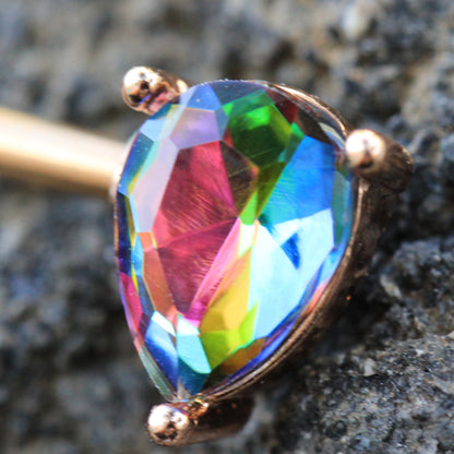 Rose Gold Plated Rainbow Teardrop Crystal Nipple Barbells - Stainless Steel - Pair