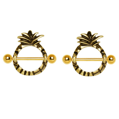 Gold Plated Pineapple Nipple Shields - Stainless Steel - Pair