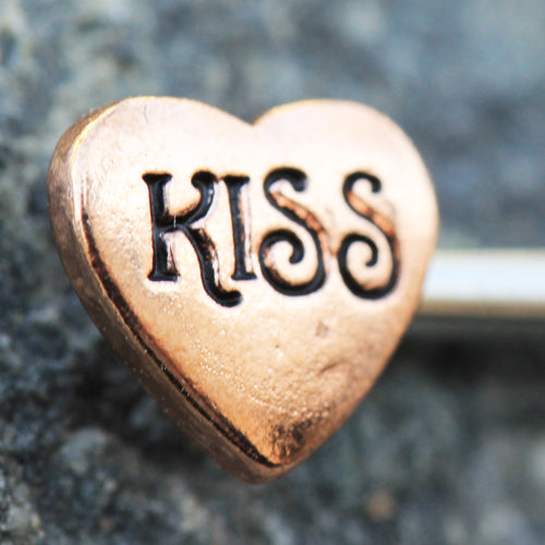 Heart Kiss Me Nipple Barbells - Rose Gold Plated Stainless Steel - Pair