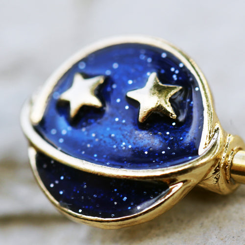 Moon, Planet, and Stars Galaxy Nipple Barbells - Gold Plated Stainless Steel - Pair