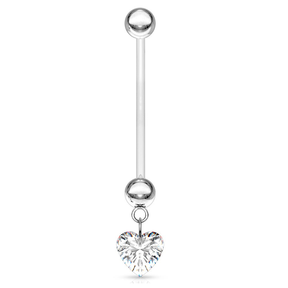 Dangling CZ Crystal Heart Maternity Pregnancy Belly Button Ring - Bioflex