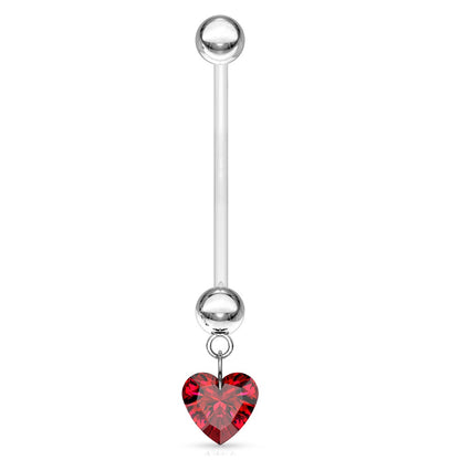 Dangling CZ Crystal Heart Maternity Pregnancy Belly Button Ring - Bioflex