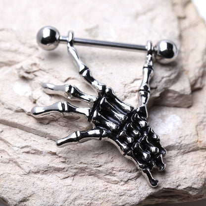 Skeleton Hands Dangling Nipple Barbells - 316L Surgical Steel - Pair