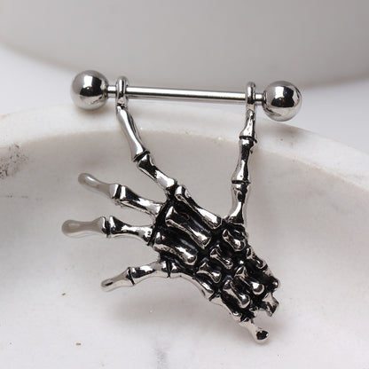Skeleton Hands Dangling Nipple Barbells - 316L Surgical Steel - Pair