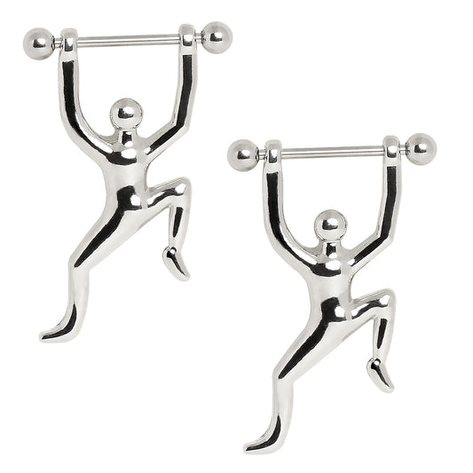 Climbing Man Nipple Barbells - 316L Stainless Steel - Pair