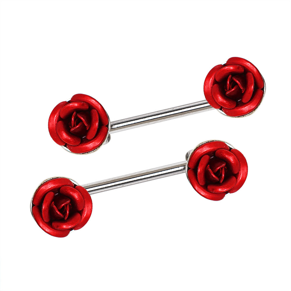 Rose Flower Nipple Barbells - Stainless Steel - Pair