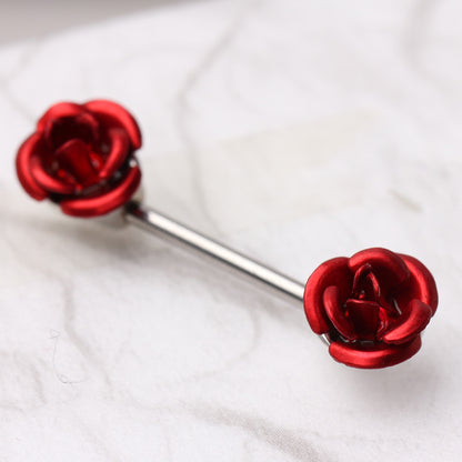 Rose Flower Nipple Barbells - Stainless Steel - Pair