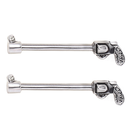 Gun Pistol Revolver Nipple Barbells - 316L Surgical Steel - Pair