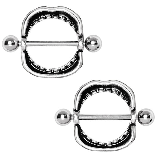 Open Shark Mouth Nipple Shield Barbells - 316L Stainless Steel - Pair