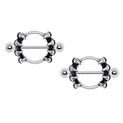 Gothic Claw Nipple Shield Barbells - Stainless Steel - Pair