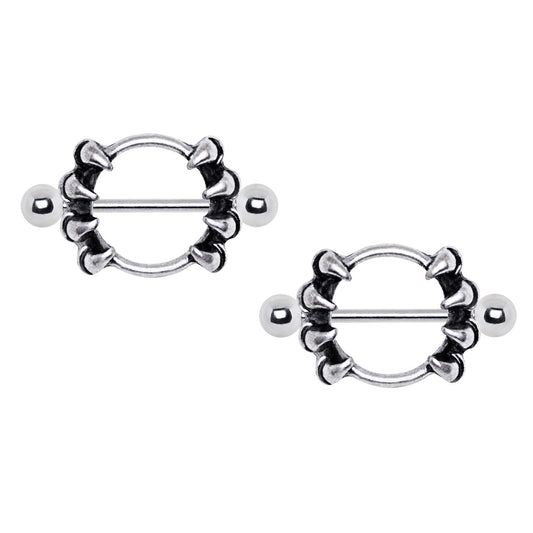 Gothic Claw Nipple Shield Barbells - Stainless Steel - Pair