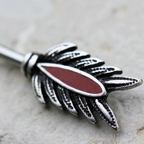 Red Feather Arrow Tribal Nipple Barbells - 316L Stainless Steel - Pair