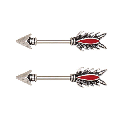 Red Feather Arrow Tribal Nipple Barbells - 316L Stainless Steel - Pair