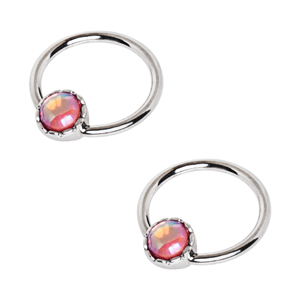 Synthetic Opal Captive Bead Nipple Rings - Stainless Steel - Pair