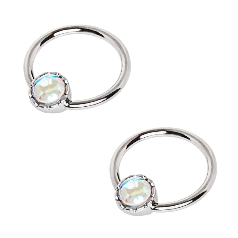 Synthetic Opal Captive Bead Nipple Rings - Stainless Steel - Pair