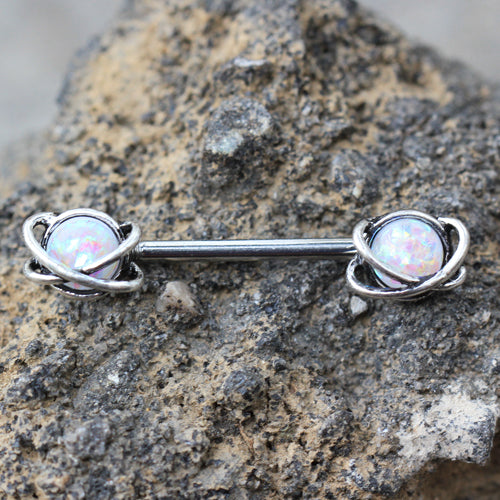 Ringed Opal Planet Galaxy Nipple Barbells - 316L Surgical Steel - Pair