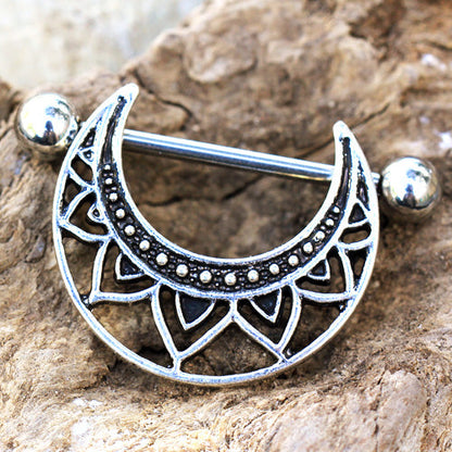 Tribal Crescent Moon Half Circle Nipple Rings - Stainless Steel - Pair