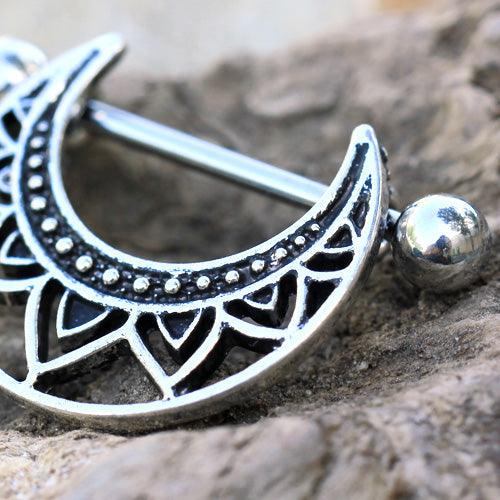 Tribal Crescent Moon Half Circle Nipple Rings - Stainless Steel - Pair