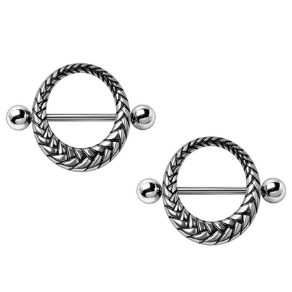 Mother of Dragons Dragon Scales Barbell Nipple Shield Rings - 316L Stainless Steel - Pair