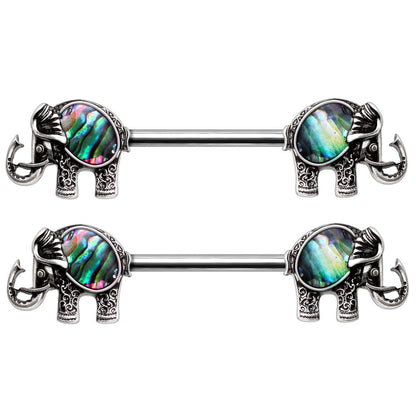 Abalone Shell Elephant Nipple Barbells - 316L Stainless Steel - Pair