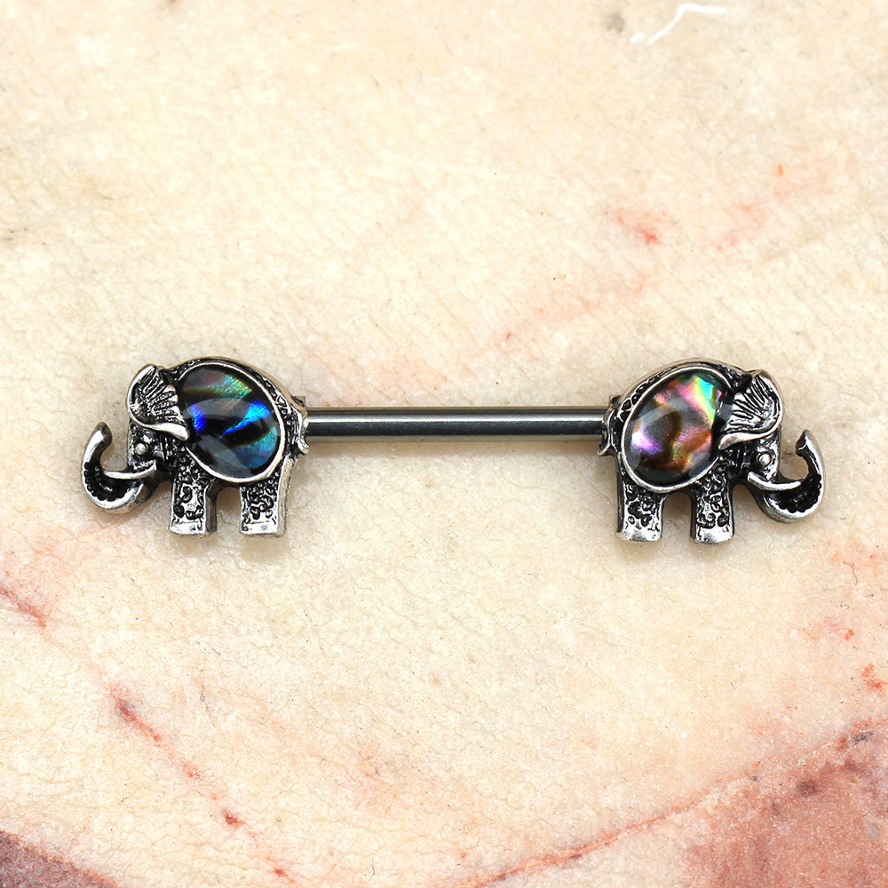 Abalone Shell Elephant Nipple Barbells - 316L Stainless Steel - Pair